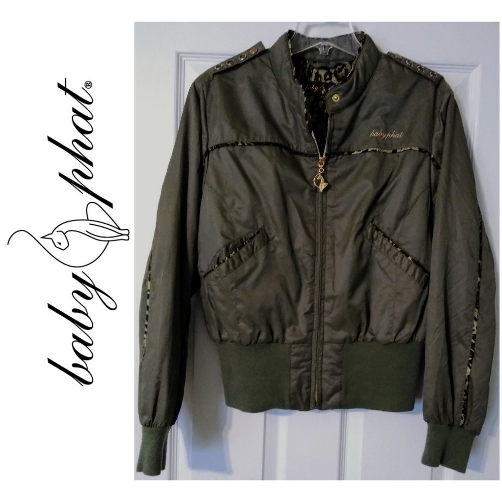 Army green bomber jacket baby phat animal print